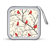 Cardinal Cute Birds Pattern Printed CD Case Hard Plastic Protective DVD Storage Binder Bag for Home Office