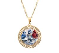 Cardinal Cute Blue Jay Bird Women's Custom Pendant Necklace Round Diamond Necklaces Jewelry Gifts for Men Birthday