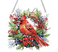 Cardinal Diamond Art Tabletop Kit - Christmas Wreath Diamond Painting Ornament Desktop Decorations, Gem Rhinestone Painting Crafts Gifts for Christmas Holiday