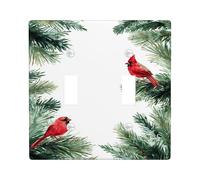 Cardinal Double Light Switch Cover Plate, Nature Rustic Pine Greenery Winter Red Plastic Standard Size Toggle Light Switch Cover for Home Living Room New Apartment Decor