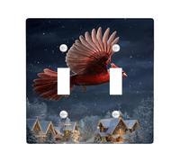 Cardinal Double Light Switch Cover Plate, Winter Festive Snow Cottage Christmas Red Plastic Standard Size Decorative Wall Plates for Home Living Room Bedroom Bathroom Decor