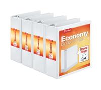 Cardinal Economy 3 Ring Binder, 3 Inch, Presentation View, White, Holds 625 Sheets, Nonstick, PVC Free, 4 Pack of Binders (00430)