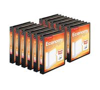 Cardinal Economy 3-Ring Binders, 1", Round Rings, Holds 225 Sheets, Clearvue Presentation View, Non-Stick, Black, Carton of 12