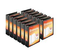 Cardinal Economy 3-Ring Binders, 3", Round Rings, Holds 625 Sheets, ClearVue Presentation View, Non-Stick, Black, Carton of 12 (90650)
