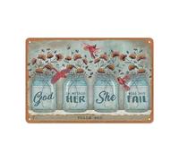 Cardinal God Is Within Her She WillFail Wall Art Decor Poster Vintage Metal Tin Sign, for Christian Religious Scripture Metal Sign Decor 8x12 Inch