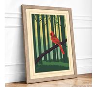 Cardinal in the Forest Scandinavian Framed Wall Art Print A2 (59.4×42cm) Oak, Wall Decor for Living Room, Bedroom, Office & Home, Ready to Hang, Art Gift