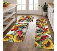 Cardinal Kitchen Mats for Floor, Sunflower Pattern Vintage Decor Soft Mats, Cushioned Comfort Washable Non Slip Rugs for Kitchen Sinks Laundry Room Bathroom 3Pcs
