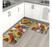Cardinal Kitchen Mats for Floor, Sunflower Pattern Vintage Decor Soft Mats, Cushioned Comfort Washable Non Slip Rugs for Kitchen Sinks Laundry Room Bathroom 2PCS