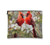 Cardinal Makeup Bag, Red Birds Floral Cosmetic Travel Pouch for Women, Portable Small Canvas Zipper Organizer, Nature Gift Toiletry Bag for Spring & Easter, Red, 7x9 Inch, Birds