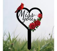 Cardinal Memorial Grave Marker,Cardinal with flowers Memorial metal Plaques Stake,Grave Decorations For Cemetery,Sympathy Gift style-5
