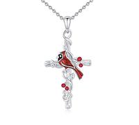 Cardinal Necklace S925 Sterling Silver Cross Necklace Red Bird Memorial Red Cardinal Red Bird Memorial Sympathy Cardinal Jewellery Gift for Mother Women
