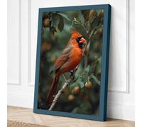 Cardinal on Branch Boho Canvas Wall Art Print 30x20 Inch (76 x 51 cm)