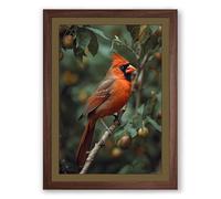 Cardinal on Branch Boho Framed Wall Art Print A1 (84.1×59.4cm) Walnut, Wall Decor for Living Room, Bedroom, Office & Home, Ready to Hang, Art Gift