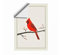 Cardinal on Branch Minimalist Unframed Wall Art Print A4 (29.7×21cm), Wall Decor for Living Room, Bedroom, Office & Home, Art Gift