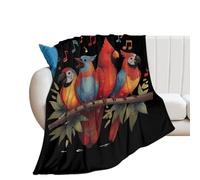Cardinal Parrots Birds Musical Notes Fleece Throw Blanket for Women Men Lightweight Bed Blanket for Couch Home Decor