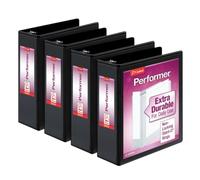 Cardinal Performer 3-Ring Binders, 3", Non-Locking Slant-D Rings, 725-Sheet Capacity, ClearVue Presentation, Non-Stick, PVC-Free, Black, 4-Pack (27601)