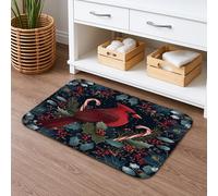 Cardinal Quick Dry Bath Mat, Red Bird and Holly Absorbent Non Slip Shower Mat, Winter Flannel Washable Rugs for Bathroom Decorative 20x32 Inch