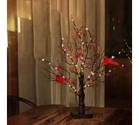 Cardinal Red Berries Tree Table Decoration Light for Tabletop Centerpiece Christmas Decorations, LED Warm Light Up Christmas Tree LED Fairy Spirit Tree Lamp with 3 AA Battery & USB Plug