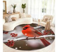 Cardinal Round Rug 80cm, Winter Landscape Round Rug, Small Non-Slip Circle Rugs for Kids Room Game Room Coffee Table Home Decor