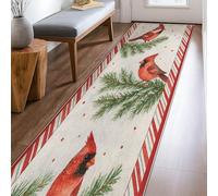 Cardinal Runner Rug, Christmas Festive Pine Hearts Xmas Red Non-Slip Edge Binding Home Rectangle Carpet for Kitchen Entryway Bathroom Doorway Decor 2x8 Ft