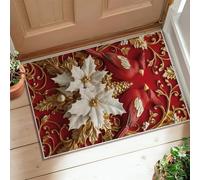 Cardinal Runner Rug, Christmas Festive Poinsettia Pinecones Xmas Red Non-Slip Aesthetic Doormat Rectangle Accents Rug for Kitchen Laundry Room Doorway Entryway Decor 2x3 Ft