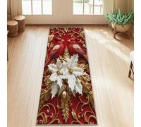 Cardinal Runner Rug, Christmas Festive Poinsettia Pinecones Xmas Red Non-Slip Carpets Fade Resistant Home Aesthetic for Kitchen Hallway Laundry Room Entryway Decor 2x5 Ft