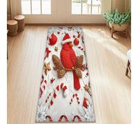 Cardinal Runner Rug, Christmas Festive Xmas Ornament Candy Cane Red Non-Slip Indoor Rectangle Carpet Non Shedding for Kitchen Doorway Entryway Bedside Decor 2x5 Ft
