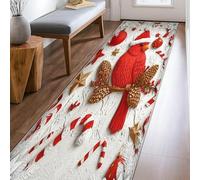 Cardinal Runner Rug, Christmas Festive Xmas Ornament Candy Cane Red Non-Slip Soft Rectangle Carpet Stain Resistant for Kitchen Entryway Bedside Laundry Decor 2x8 Ft