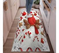 Cardinal Runner Rug, Christmas Festive Xmas Ornament Candy Cane Red Non-Slip Soft Rectangle Carpet Stain Resistant for Kitchen Entryway Bedside Laundry Decor 2x6 Ft