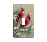 Cardinal Single Light Switch Cover Plate, Winter Nature Pine Snow Winter Red Plastic Standard Size Switch Plate Decorative for Living Room Bedroom Home Office Decor (Single)
