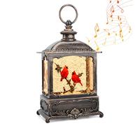 Cardinal Snow Globe Christmas Decorations Lantern, Glittering Lighted Plug-in, 3 AA Battery Operated & USB Powered, Cardinal Snow Globe Lantern for Christmas Home Decoration and Gift