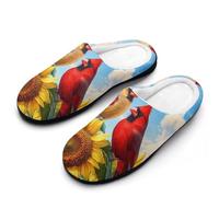 Cardinal Sunflower Bird Men's Cotton Slippers Indoor House Shoes Warm Gift for Travel Bedroom Hotel 11-12(44-45)