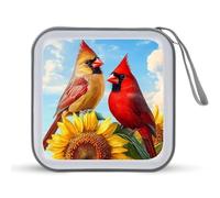 Cardinal Sunflower Bird Portable Zipper CD Case 40 Capacity DVD Collection Holder for Car Office Home Travel