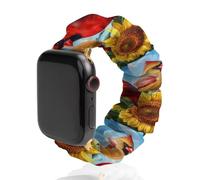 Cardinal Sunflower Bird Soft Elastic Scrunchie Watch Strap Compatible with IWatch Series 6 5 4 3 2 1 Printed Wristbands Bands