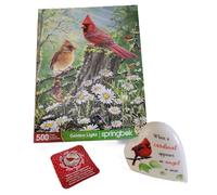 Cardinal Sympathy Gift Set Includes a Golden Light Bird Puzzle, Musical Heart, and Legend of The Cardinal Card with Lapel Pin (Comfort for Grief, Loss, Bereavement, Friendship, Kindness, and Healing)