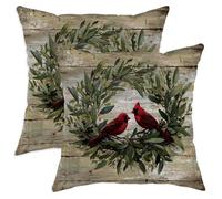 Cardinal Throw Pillow Covers Set of 2, Red Bird Floral Cushion Cases, Winter Decorative Square Rustic Home Decor for Sofa Bed Couch 26x26 Inch