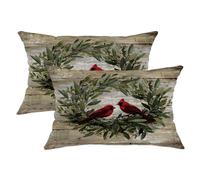 Cardinal Throw Pillow Covers Set of 2, Red Bird Floral Cushion Cases, Winter Decorative Square Rustic Home Decor for Sofa Bed Couch 20x12 Inch