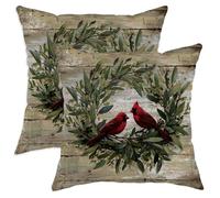 Cardinal Throw Pillow Covers Set of 2, Red Bird Floral Cushion Cases, Winter Decorative Square Rustic Home Decor for Sofa Bed Couch 18x18 Inch