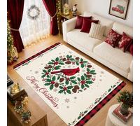 Cardinal Wreath Christmas Quote Area Rug 5' X 7'