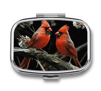 Cardinals Birds Fauna Wild Pill Box 2 Compartment Pill Case Portable Pocket Pill Organizer Medicine Vitamin Organizer for Men Women