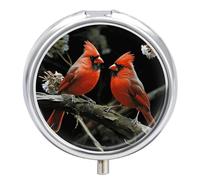 Cardinals Birds Fauna Wild Round Pill Box 3 Compartment Pill Case Portable Travel Pill Organizer Medicine Tablet Vitamin Holder Organizer for Purse Pocket