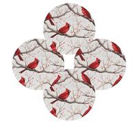 Cardinals Branch Red Birds Round Placemats Set of 4 Place Mats Washbale Table Placemat Round Heat Resistant Table Mats for Kitchen Home Restaurant