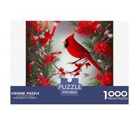 Cardinals in Red Blooms 1000 Pieces Jigsaw Puzzle Gift Adults Relax Entertainment Poster Included Durable 38x26cm/1000pcs
