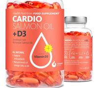 Cardio Omega 3 High Strength Fish Oil with Vitamin D3-1000mg, Norwegian Salmon Oil with EPA & DHA, Burpless Fish Oil, Omega 3 Fatty Acids Supplement for Eyes, Brain, Heart & Immunity - 90 Capsules