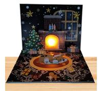 Cards: 15CM Musical Christmas Greeting Lighted Santa Projection 3D Fireplace Blessing Festive | Creative Christmas Card For Family And Friends,
