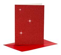 Cards and Envelopes, card size 10,5x15 cm, envelope size 11,5x16,5 cm, red, glitter, 4sets