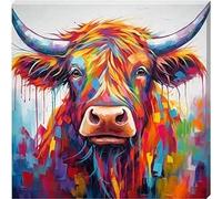 Cards Eleanor Colourful Highland Cow Scottish Wall Art Canvas (14'' X 14'' (356MM X 356MM))