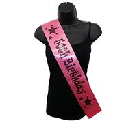 Cards Galore Online Hot Pink Happy 50th Birthday Party Satin Ribbon Sash - Age 50 Black Stars