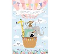 Cards Mother's Day from Grandchildren, Cute Animal Hot Air Balloon Design, Floral Border