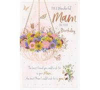 Cards Wonderful Mam Birthday with Floral Hanging Basket Design, Rose Gold Foil